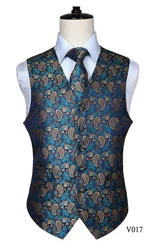 Men's Classic Paisley Jacquard Waistcoat Vest Handkerchief