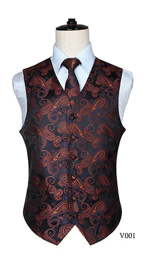 Men's Classic Paisley Jacquard Waistcoat Vest Handkerchief