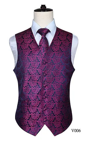 Men's Classic Paisley Jacquard Waistcoat Vest Handkerchief