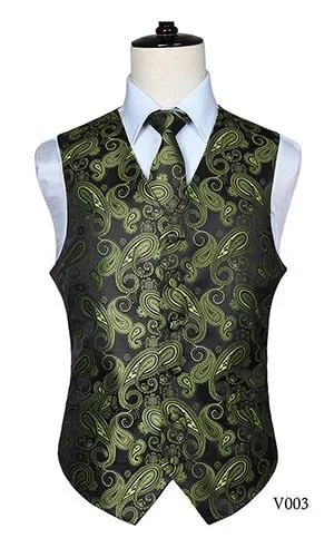 Men's Classic Paisley Jacquard Waistcoat Vest Handkerchief