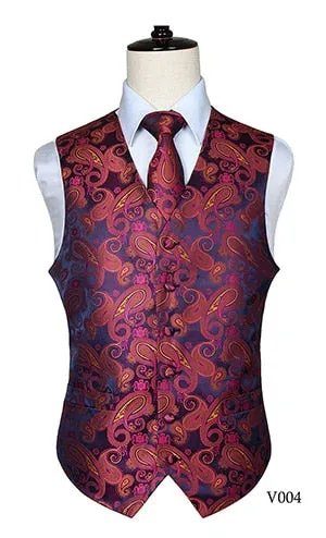 Men's Classic Paisley Jacquard Waistcoat Vest Handkerchief