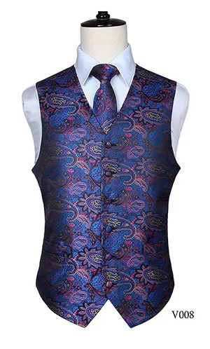 Men's Classic Paisley Jacquard Waistcoat Vest Handkerchief