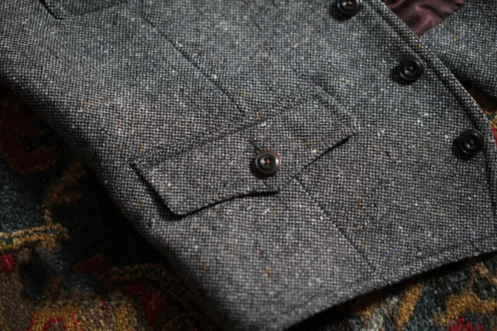 Men's Colored Speckle Grey Tweed Safari Vest