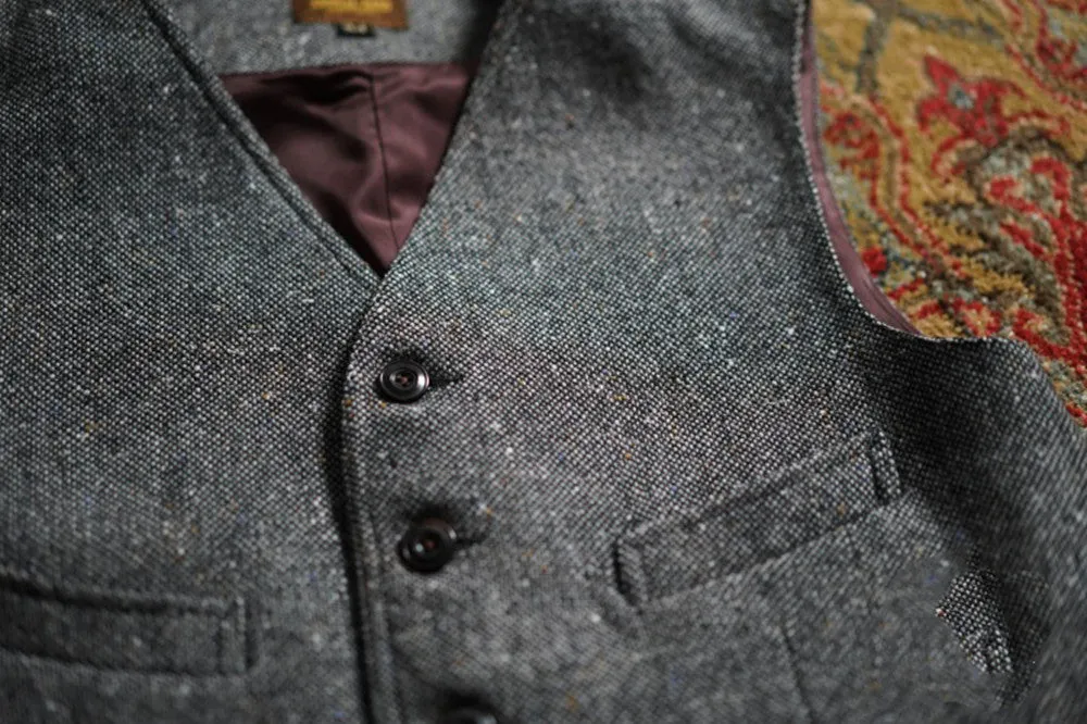 Men's Colored Speckle Grey Tweed Safari Vest