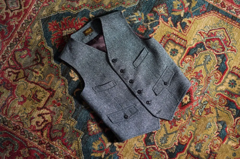 Men's Colored Speckle Grey Tweed Safari Vest