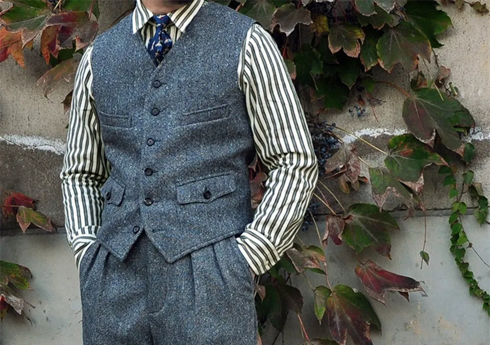 Men's Colored Speckle Grey Tweed Safari Vest