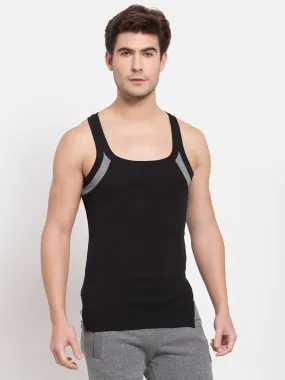 Men's Gym Vests with Contrast Armhole Panel - Pack of 2 (Black & Black Melange)