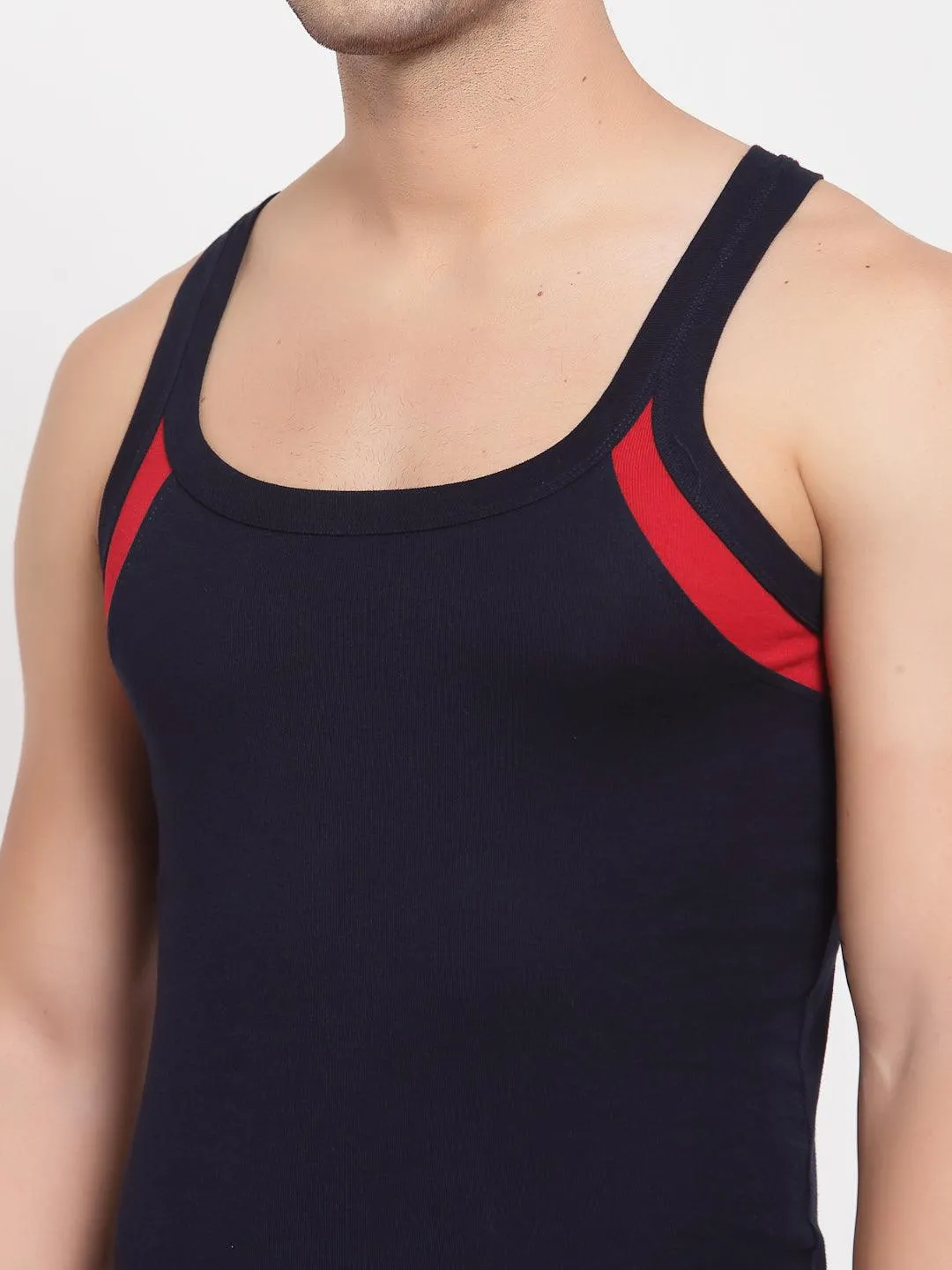 Men's Gym Vests with Contrast Armhole Panel - Pack of 2 (Navy & Red)