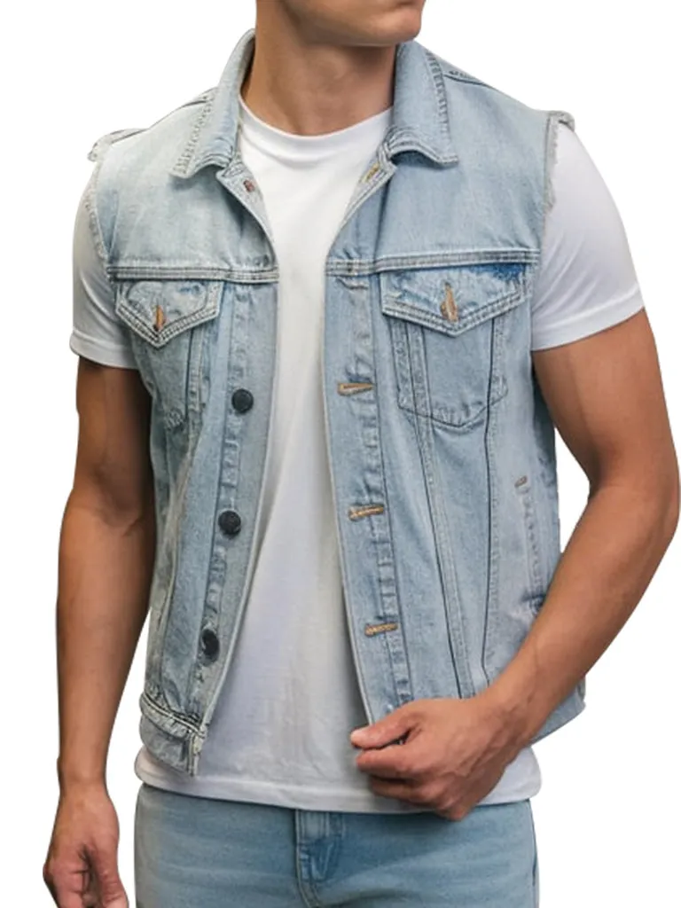 Men's Light Blue Sleeveless Denim Vest