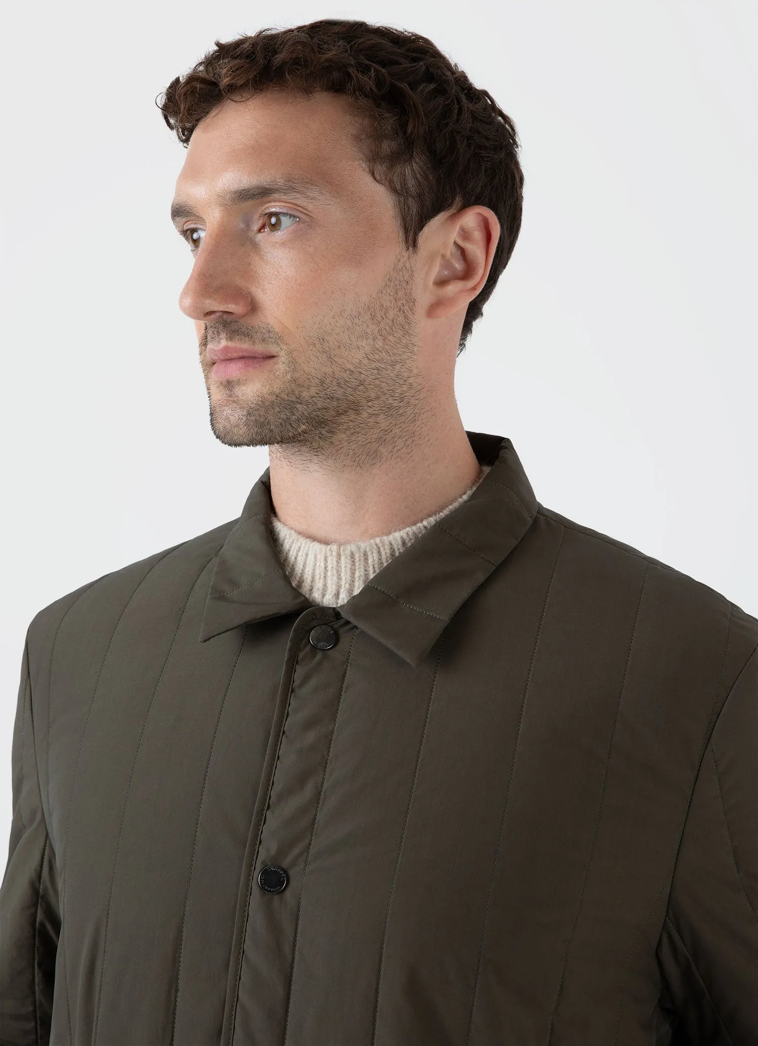 Men's Quilted Twin Pocket Jacket in Dark Olive