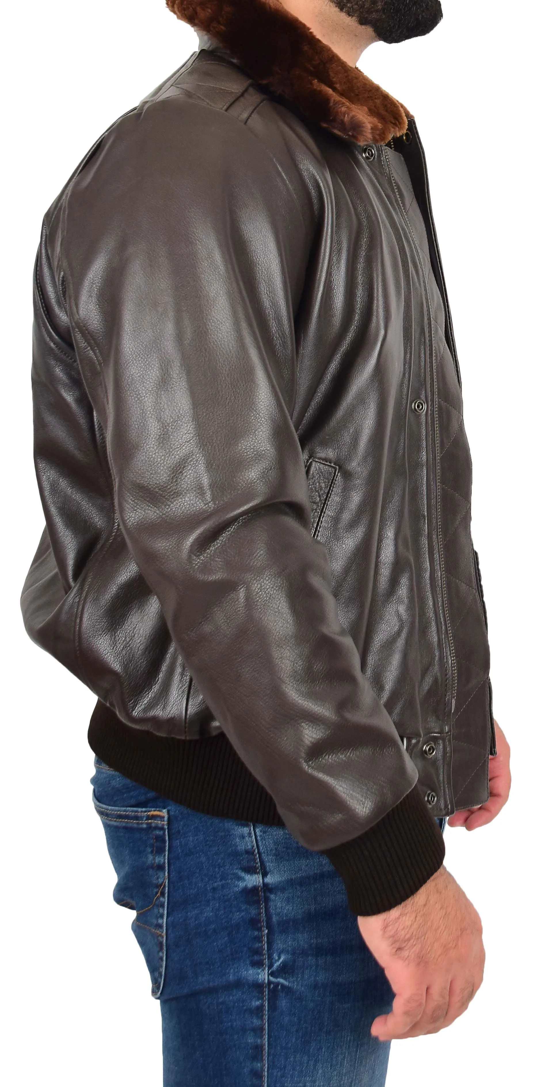 Mens Real Cowhide Pilot Leather Jacket Heavy Duty Air Force Harrington Bomber Gripen Brown