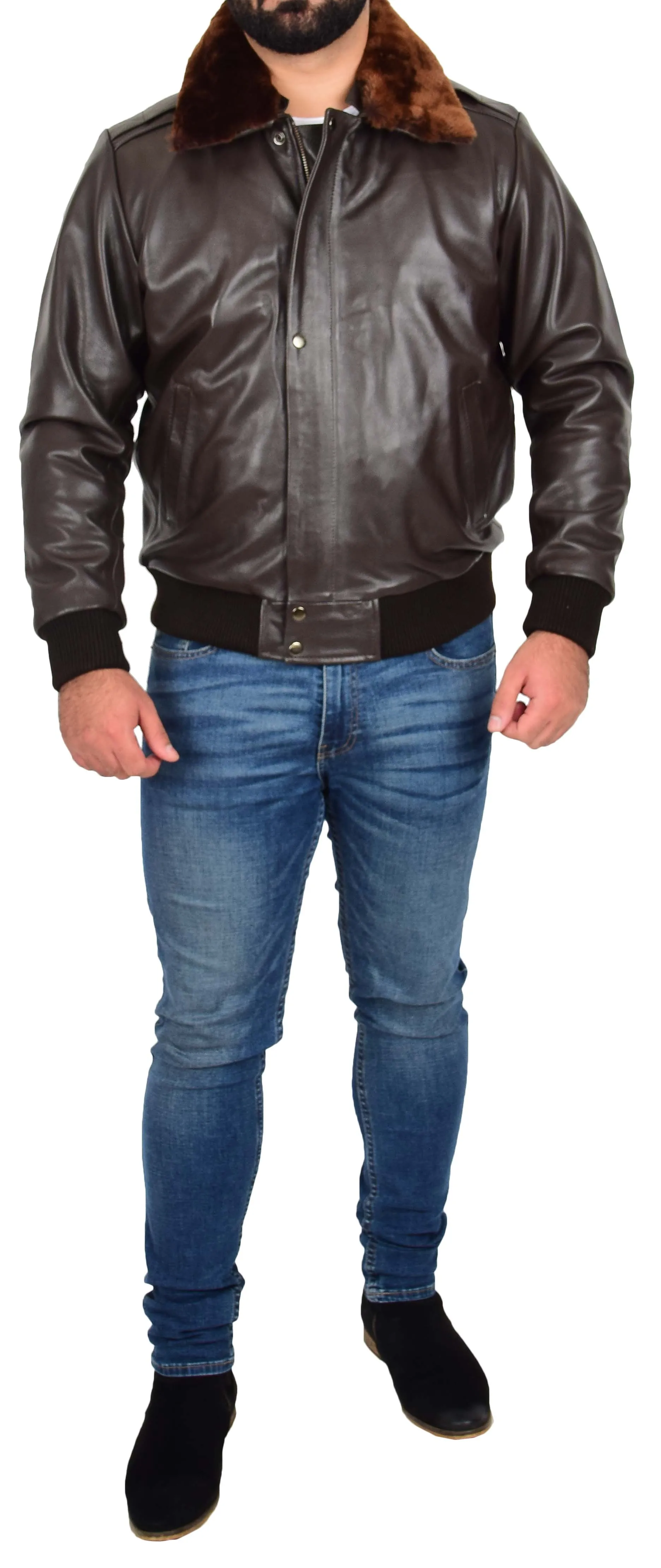 Mens Real Cowhide Pilot Leather Jacket Heavy Duty Air Force Harrington Bomber Gripen Brown