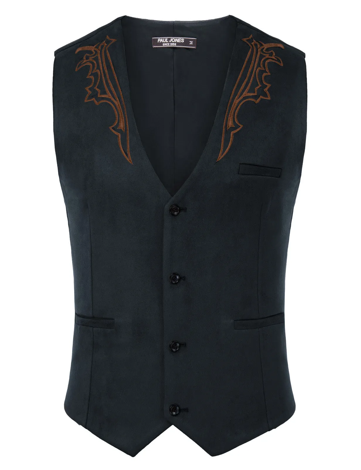 Men's Suede Leather Suit Vest Embroidery Casual Slim Fit Western Vest Waistcoats