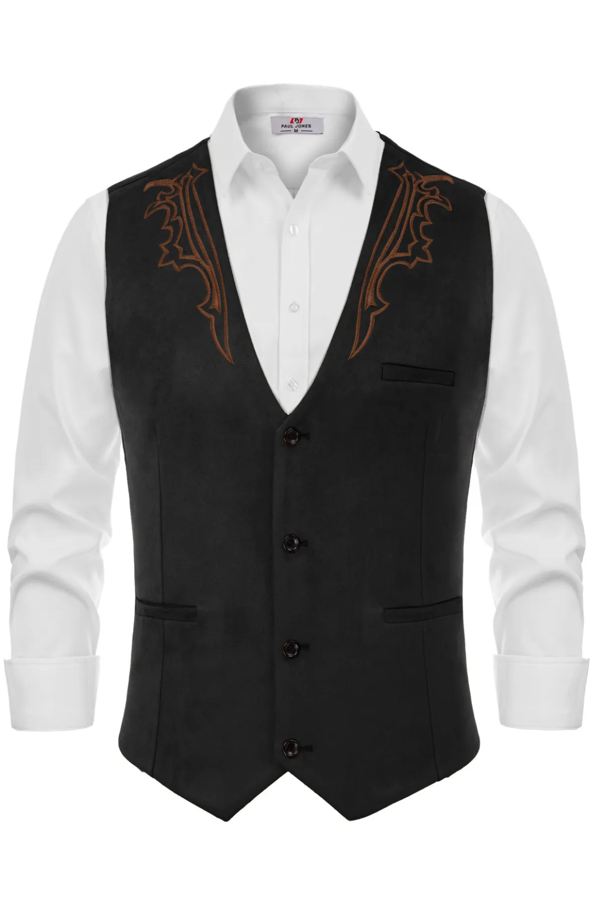 Men's Suede Leather Suit Vest Embroidery Casual Slim Fit Western Vest Waistcoats