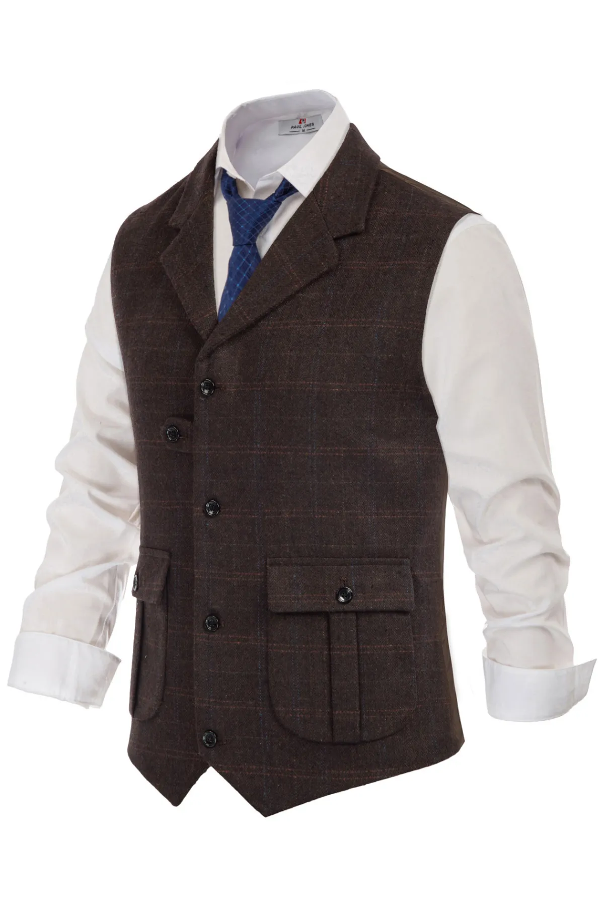 Mens Western Herringbone Suit Vest Tweed Wool Blend Slim Fit Casual Waistcoat