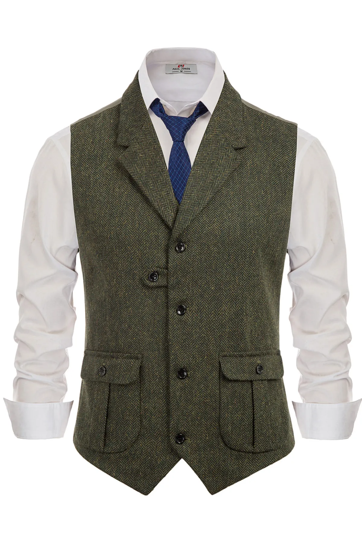 Mens Western Herringbone Suit Vest Tweed Wool Blend Slim Fit Casual Waistcoat