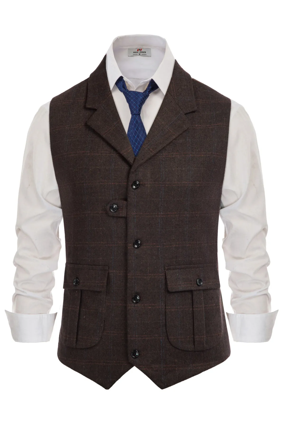 Mens Western Herringbone Suit Vest Tweed Wool Blend Slim Fit Casual Waistcoat