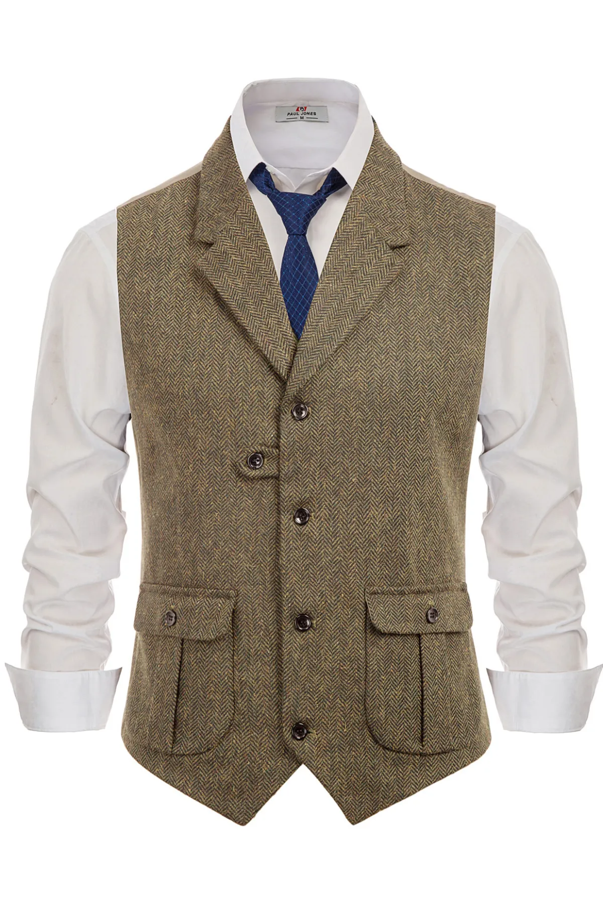 Mens Western Herringbone Suit Vest Tweed Wool Blend Slim Fit Casual Waistcoat