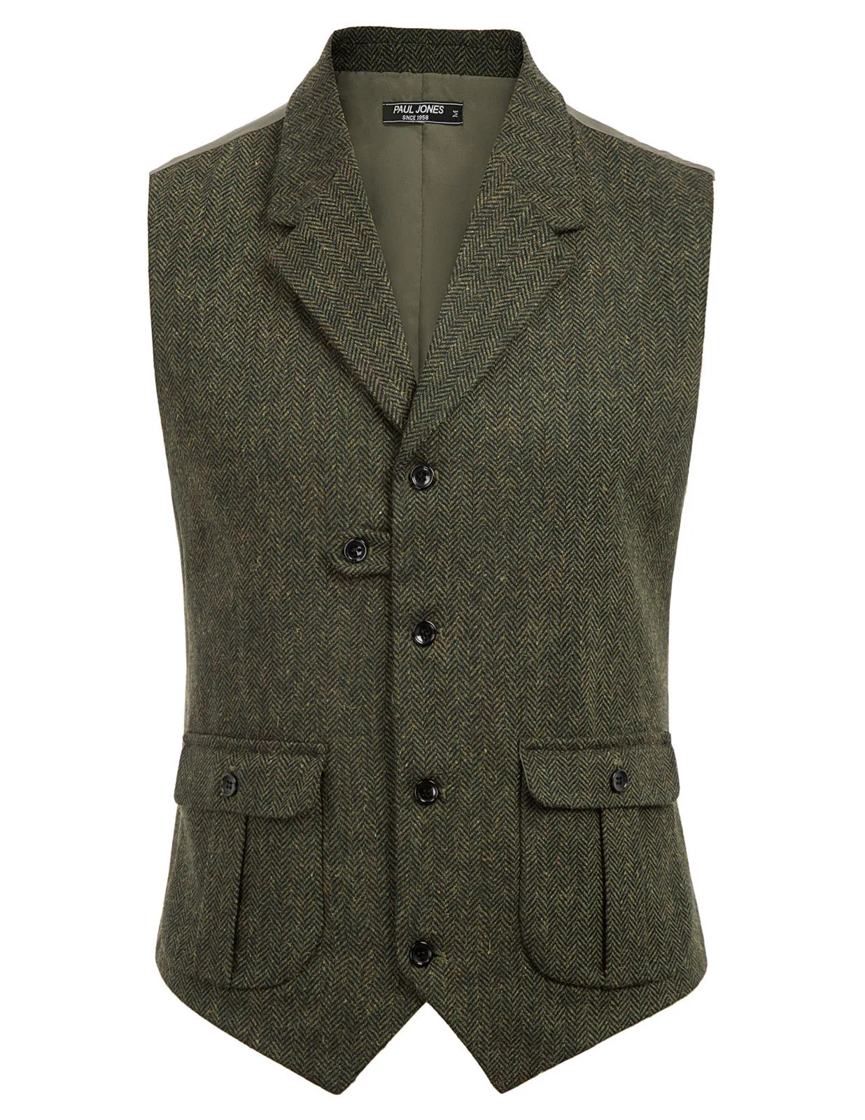 Mens Western Herringbone Suit Vest Tweed Wool Blend Slim Fit Casual Waistcoat