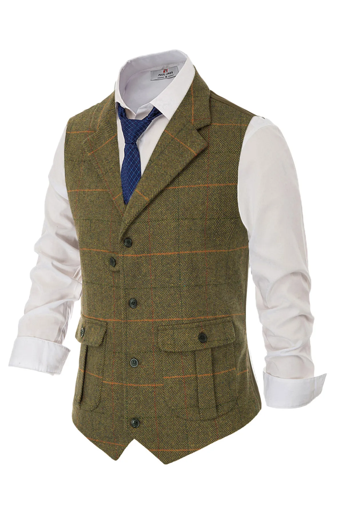 Mens Western Herringbone Suit Vest Tweed Wool Blend Slim Fit Casual Waistcoat