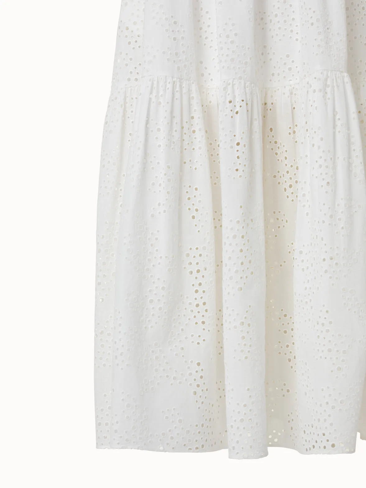 Midi Dress in Tropical Leaves Eyelet Cotton Embroidery