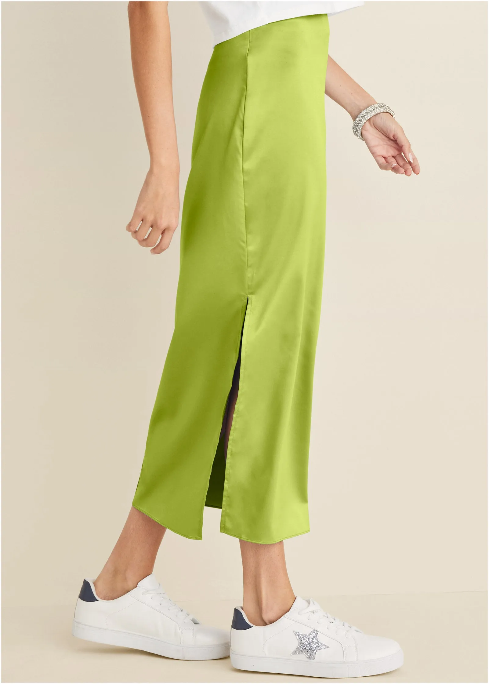 Midi Slip Skirt - Lime