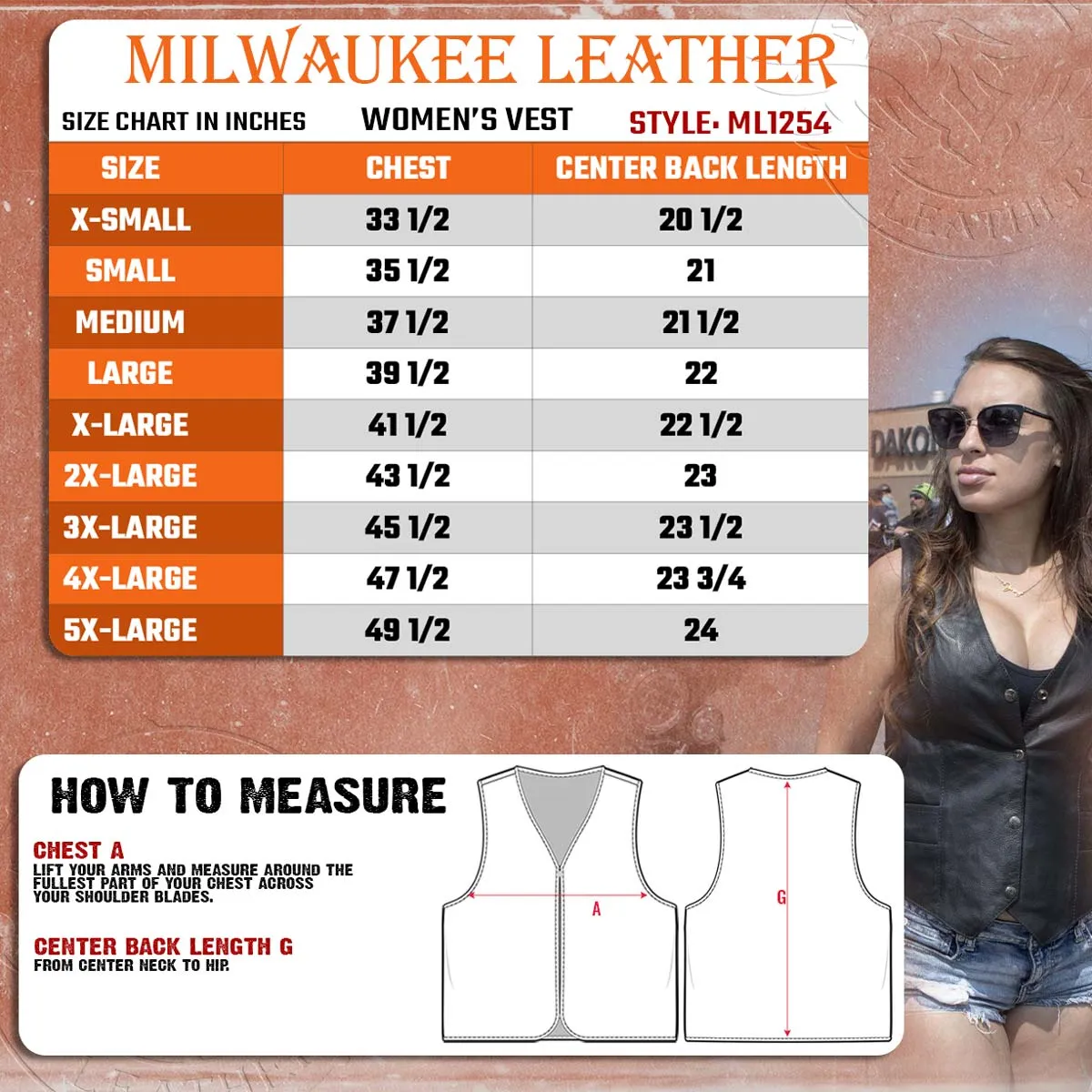 Milwaukee Leather ML1254 Women's Black Premium Leather Side Lace Motorcycle Rider Vest w/ Milwaukee Leather Logo Snaps Closure