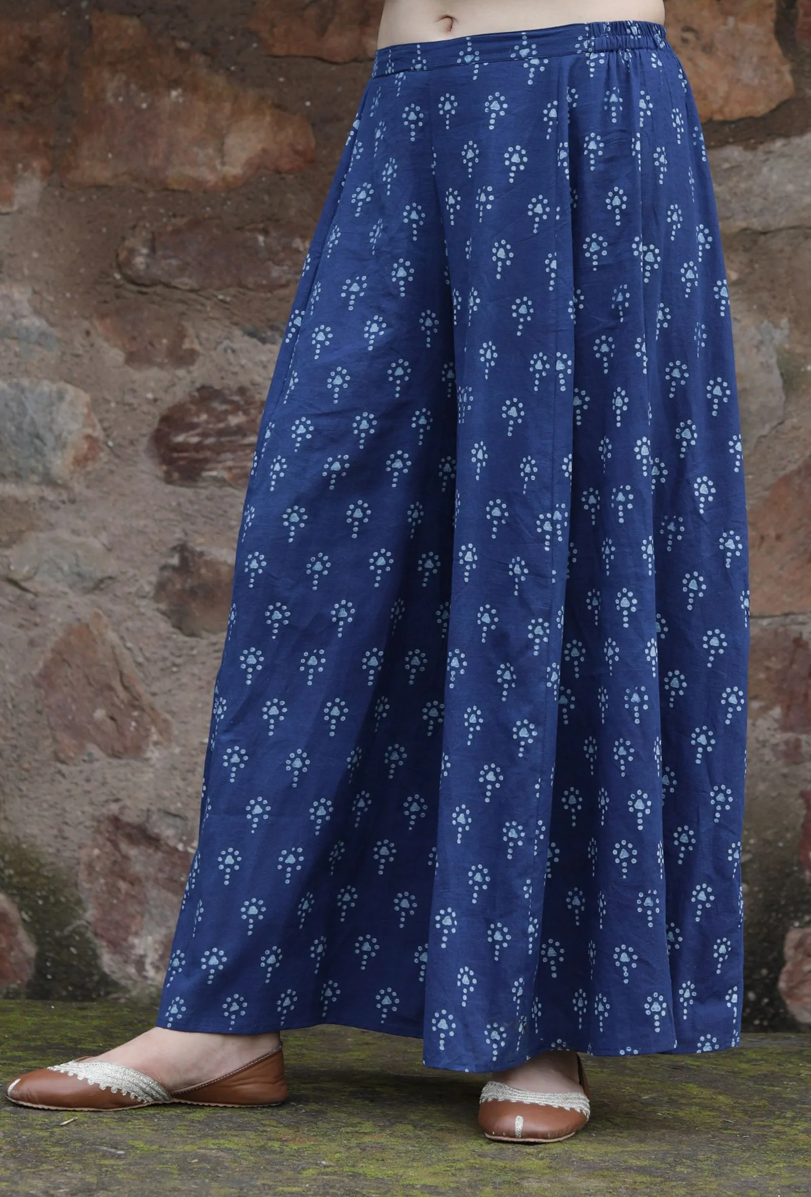 Mirai Indigo Buti Printed Cotton Palazzo Pants