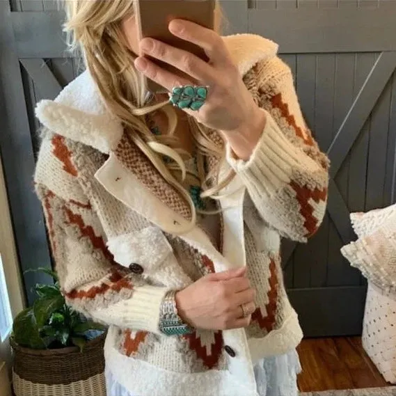 Montana Native Knit Sherpa Sweater Jacket