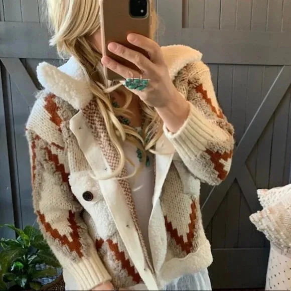 Montana Native Knit Sherpa Sweater Jacket