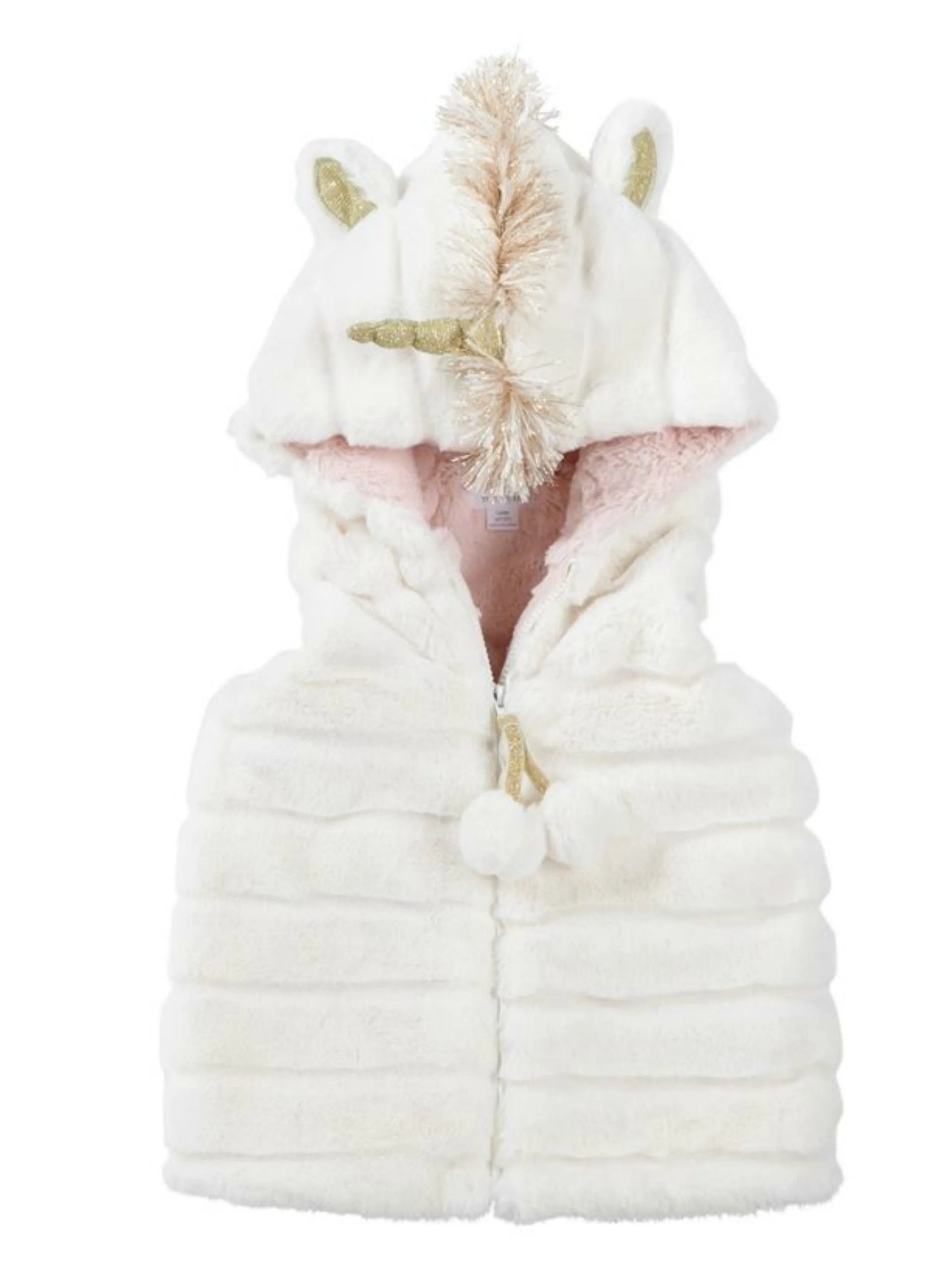 Mudpie Infant & Toddler Girls White Unicorn Faux Fur Hooded Vest