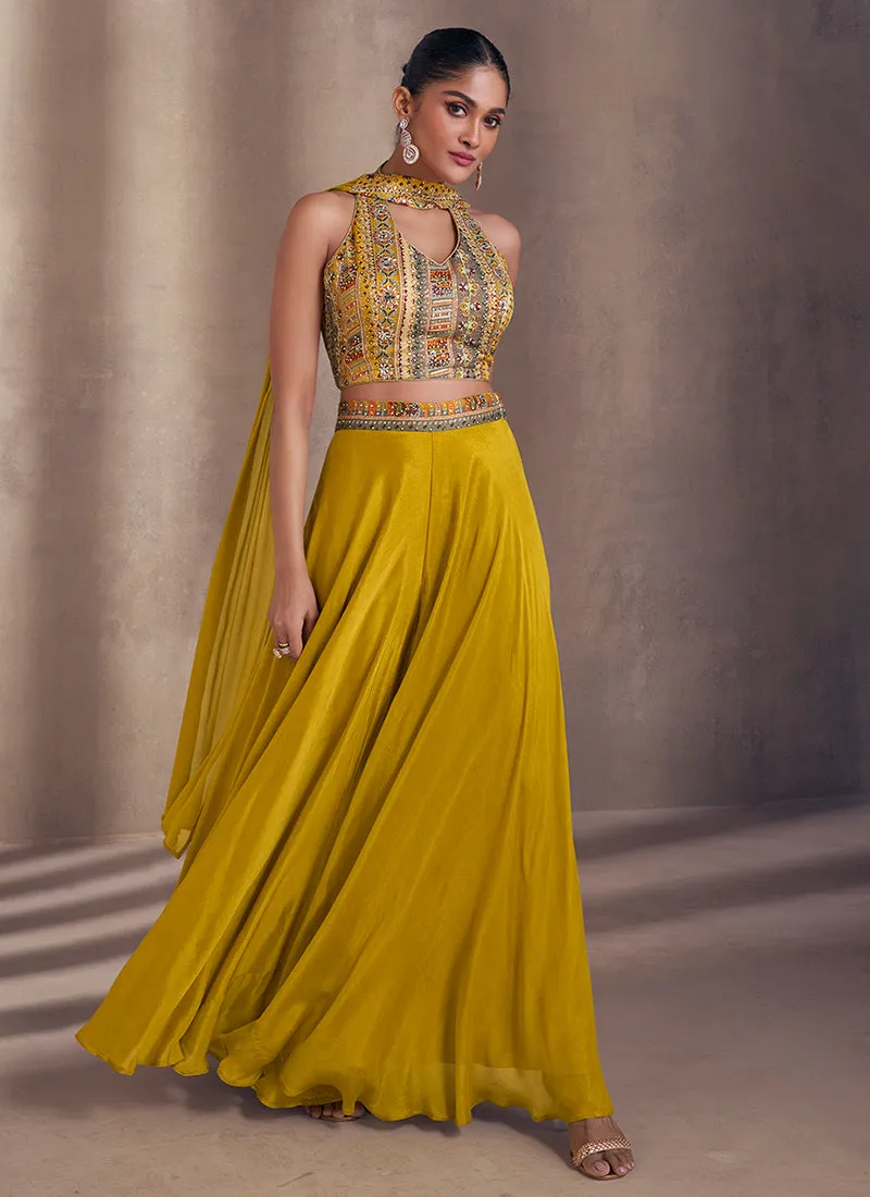 Mustard Yellow Designer Embroidered Co-Ord Palazzo Set