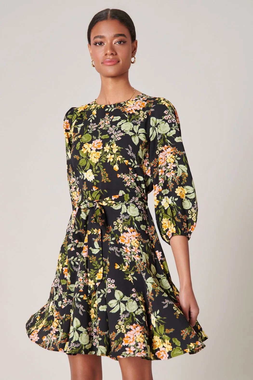 Night Bloom Balloon Sleeve Derby Dress