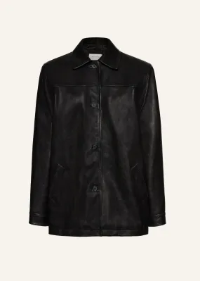 Oversized leather button up jacket in black