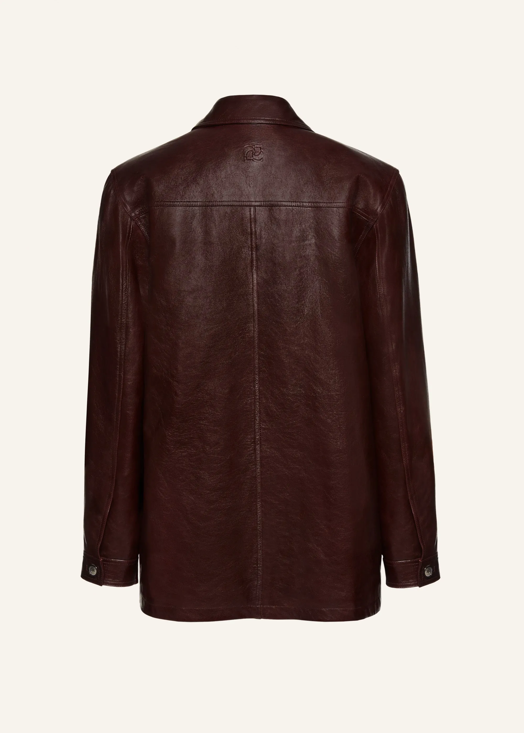 Oversized leather button up jacket in bordeaux