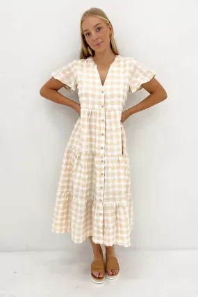 Owen Midi Dress Latte Gingham