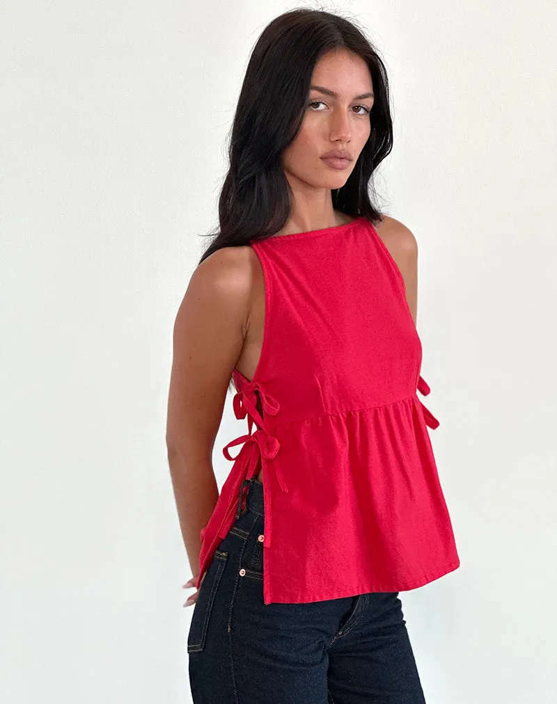 Palsi Tie Side Sleeveless Top in Tango Red