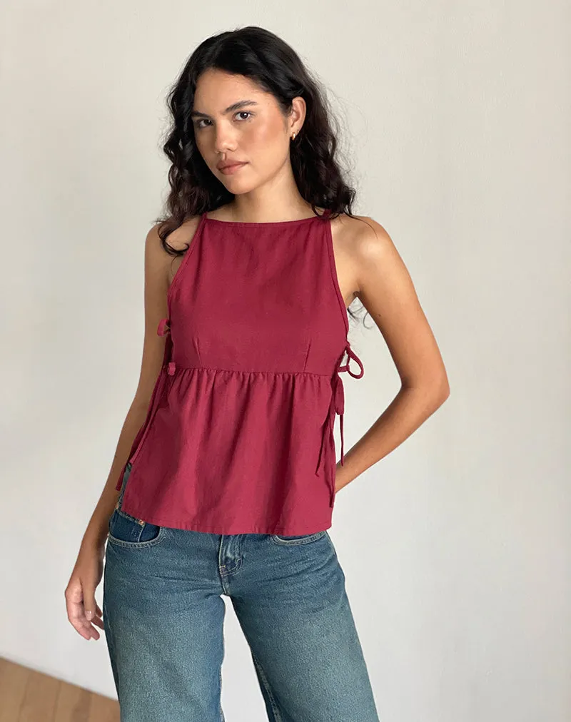 Palsi Tie Side Top in Burgundy