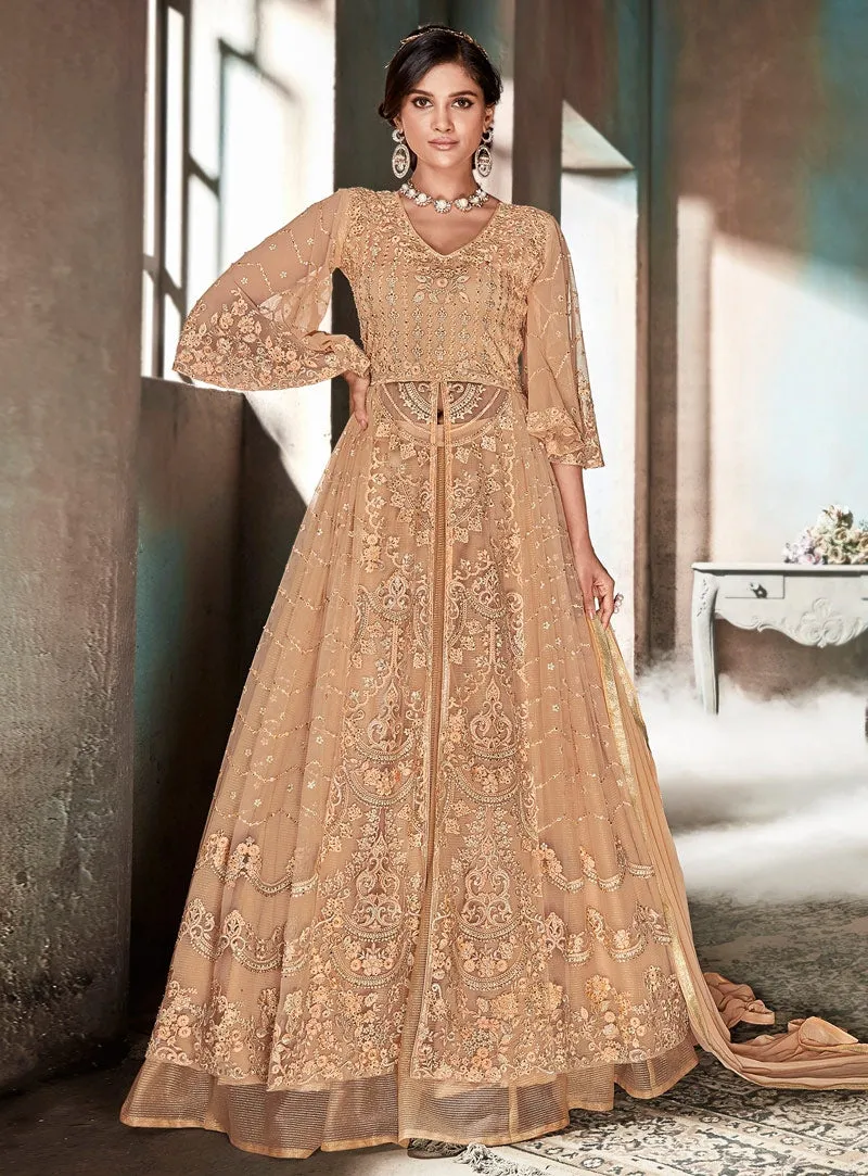 Peachy Vibes Jacket Style Anarkali Lehenga Kurti Set