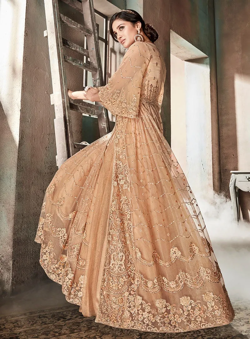 Peachy Vibes Jacket Style Anarkali Lehenga Kurti Set