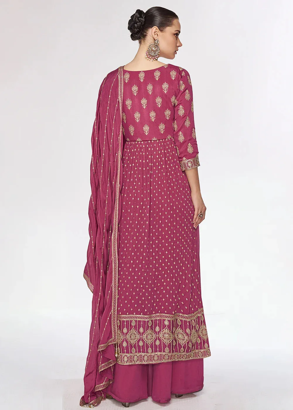 Pink Chinon Silk Embroidered Suit Set with Dupatta