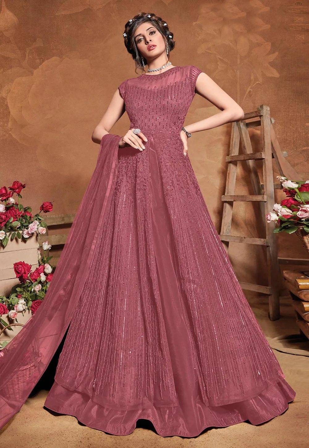 Pink Sequence Embroidered Wedding Anarkali Suit