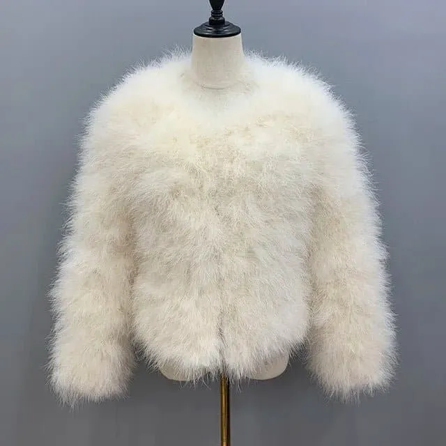 Real Ostrich Feather Coat - Luxurious Winter Outerwear for Women