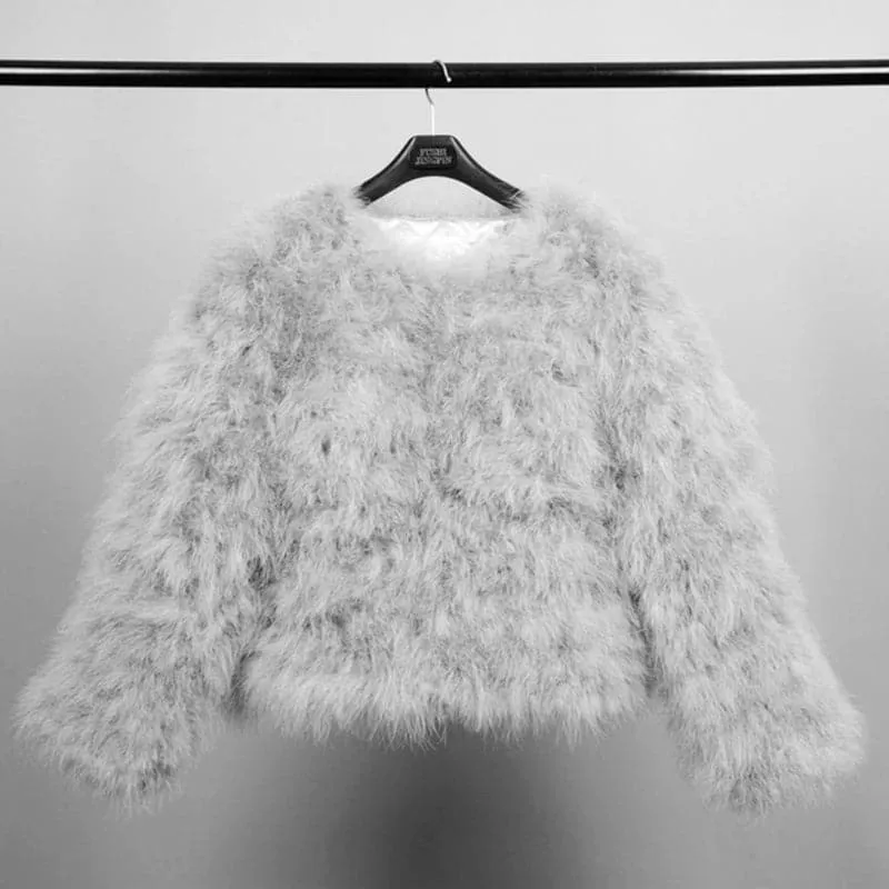 Real Ostrich Feather Coat - Luxurious Winter Outerwear for Women