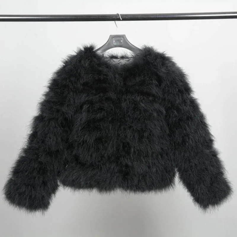 Real Ostrich Feather Coat - Luxurious Winter Outerwear for Women