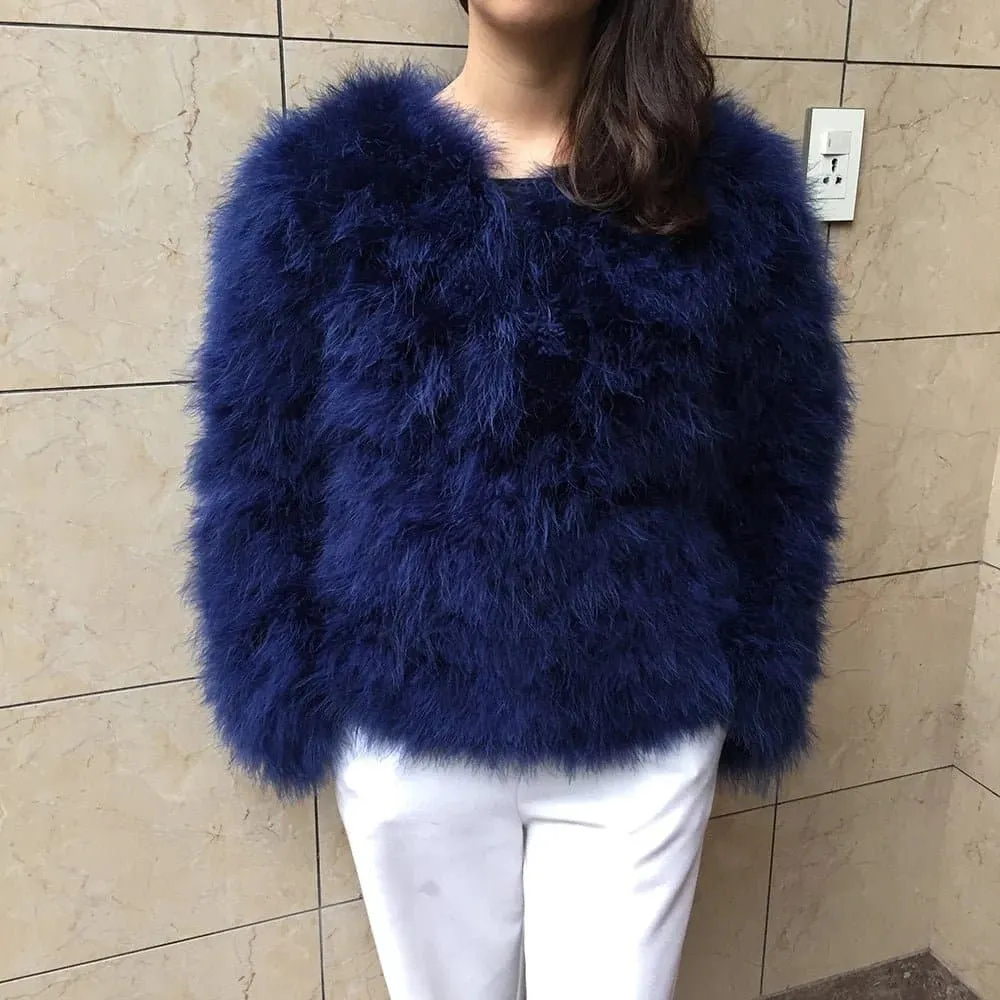 Real Ostrich Feather Coat - Luxurious Winter Outerwear for Women