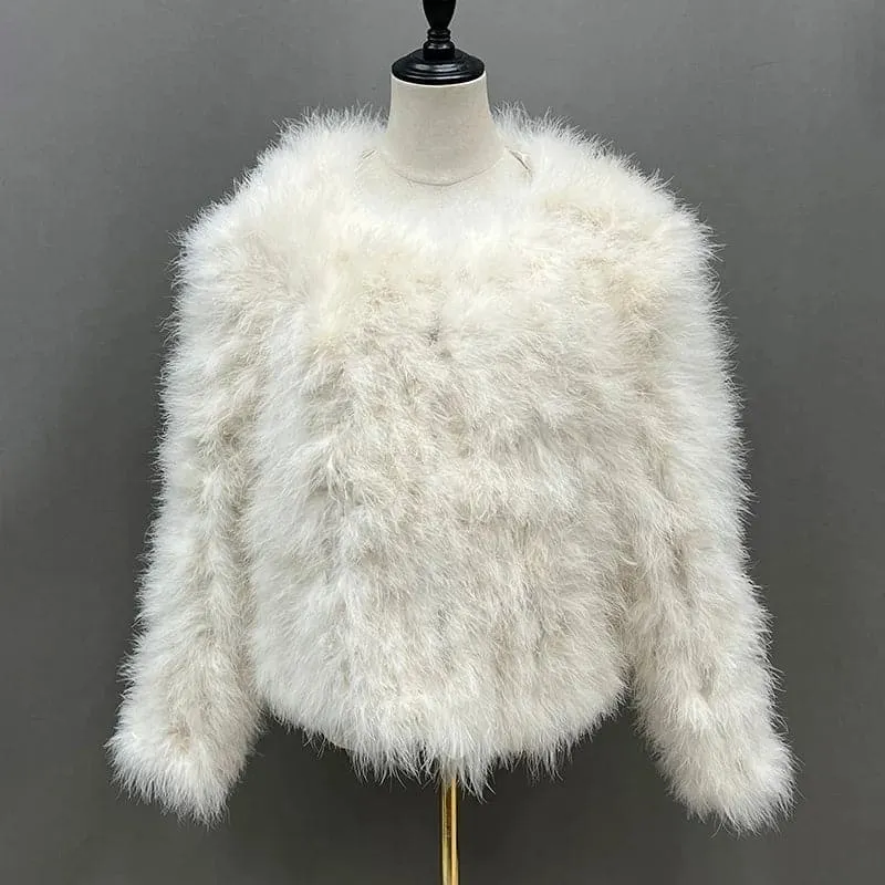 Real Ostrich Feather Coat - Luxurious Winter Outerwear for Women