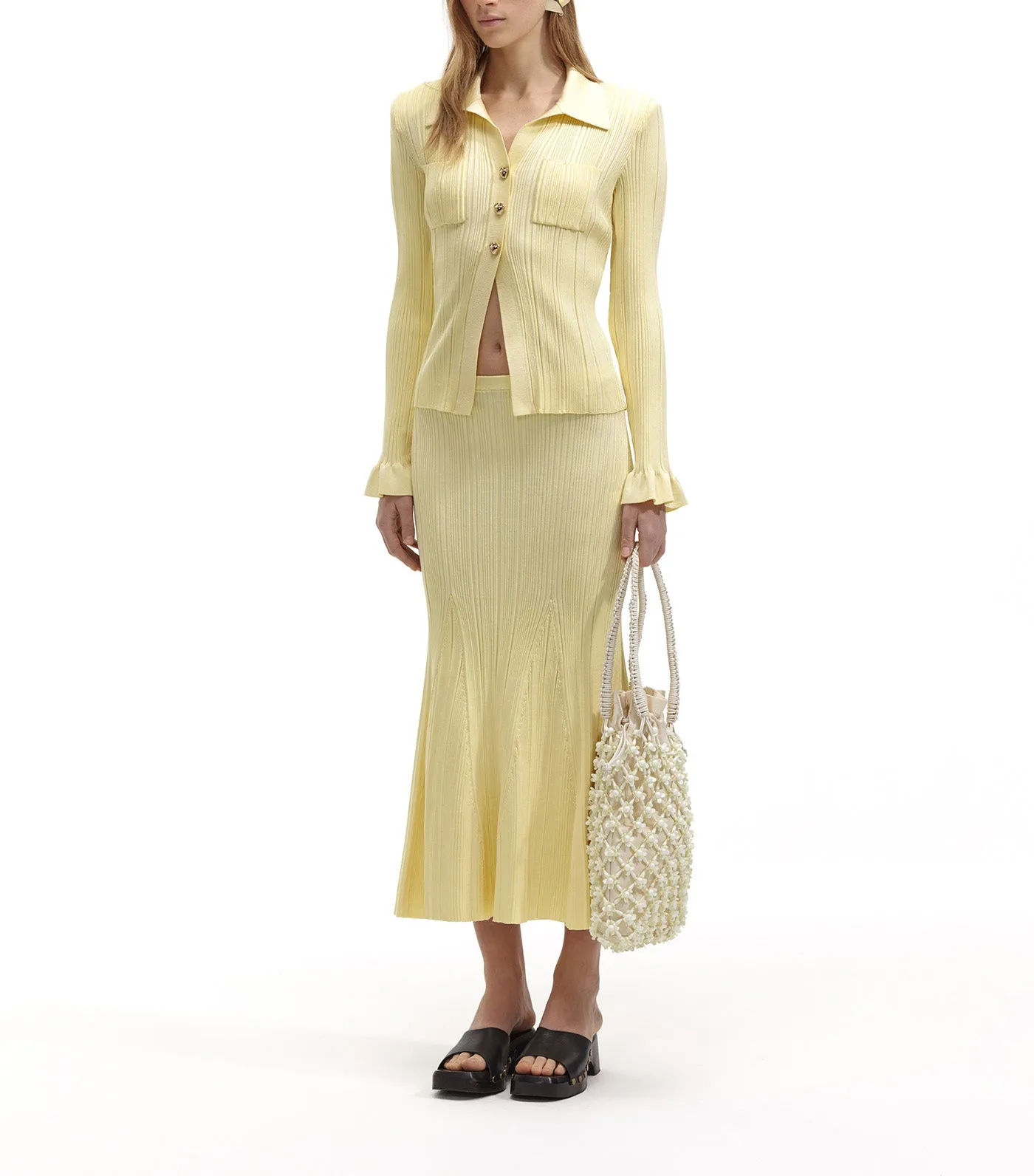 Ribbed Viscose Knit Skirt Yellow