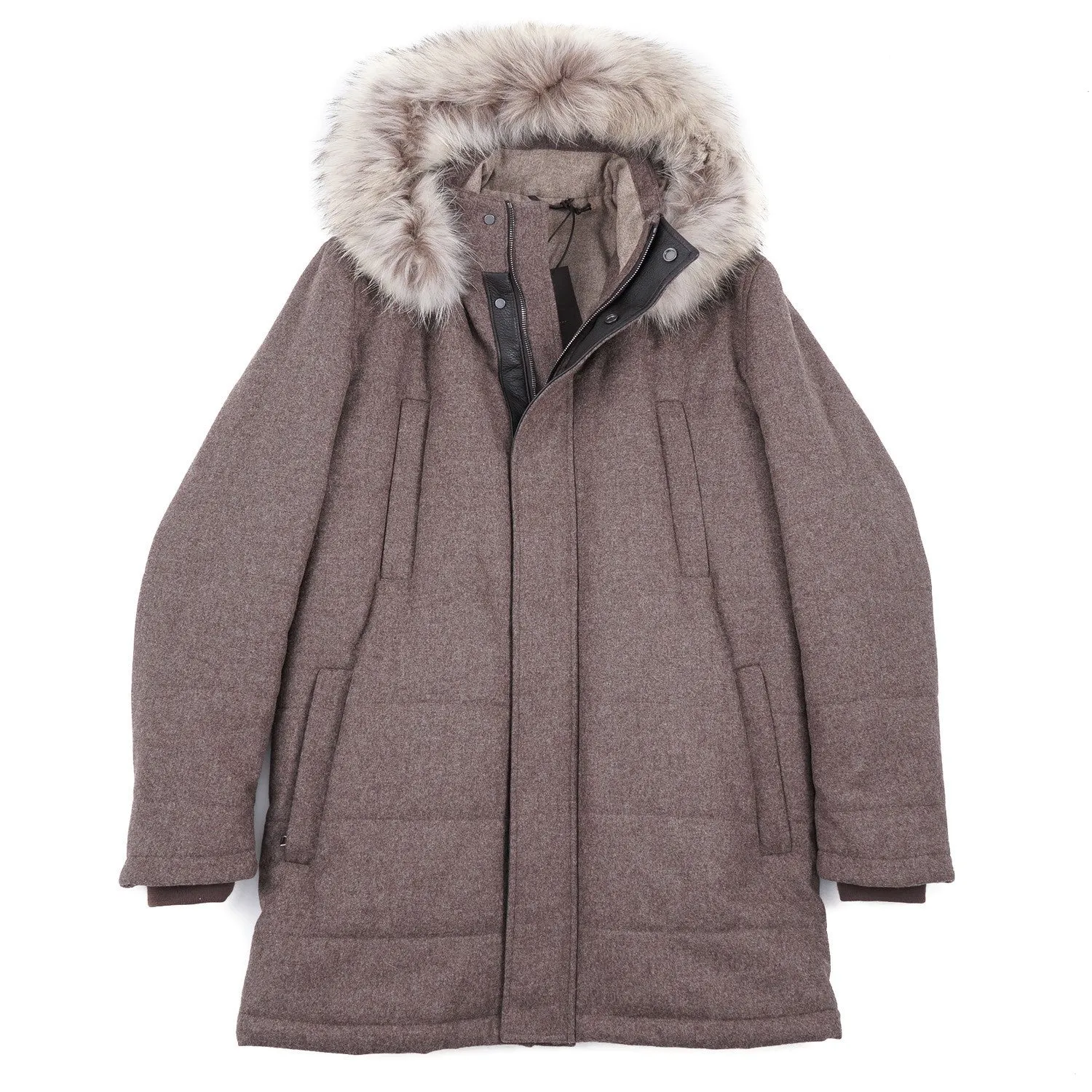 Rifugio Quilted Flannel Wool Parka with Fur Hood