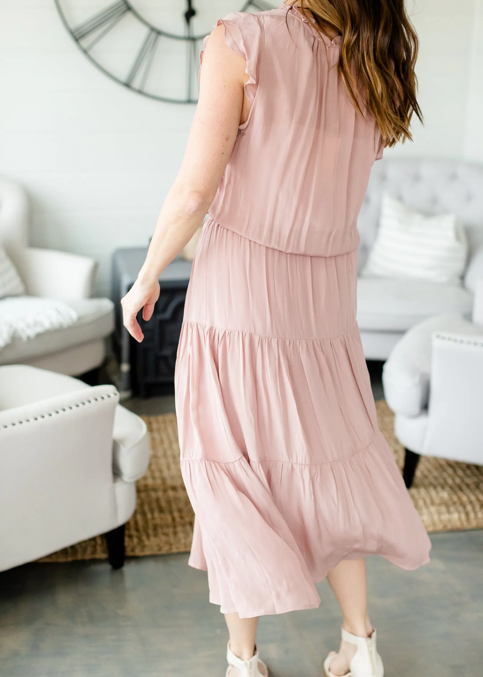 Rose Ruffled Sheen Dress - FINAL SALE